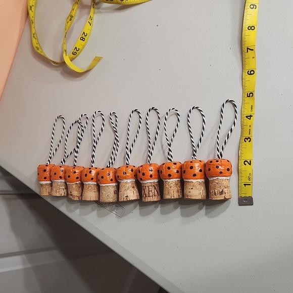 Hand Crafted Halloween Orange Cork Toadstools Set of 10 Ornaments - Picture 4 of 4